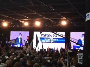 Netanyahu gives a victory speech on election night.